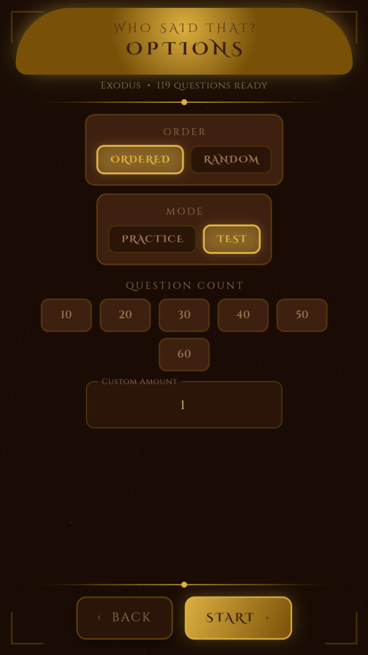 Who Said That options screen